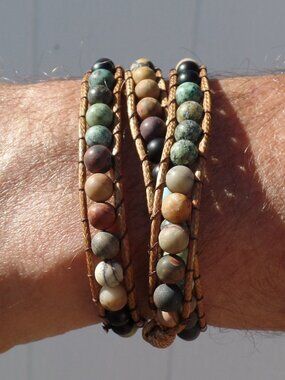 JASPER Stone Bracelet Bead Wrap NWOT HEART CLASP